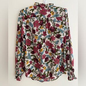 TALBOTS Floral Long Sleeve 100% Cotton Sheer Popover Blouse Ruffle Office Brunch